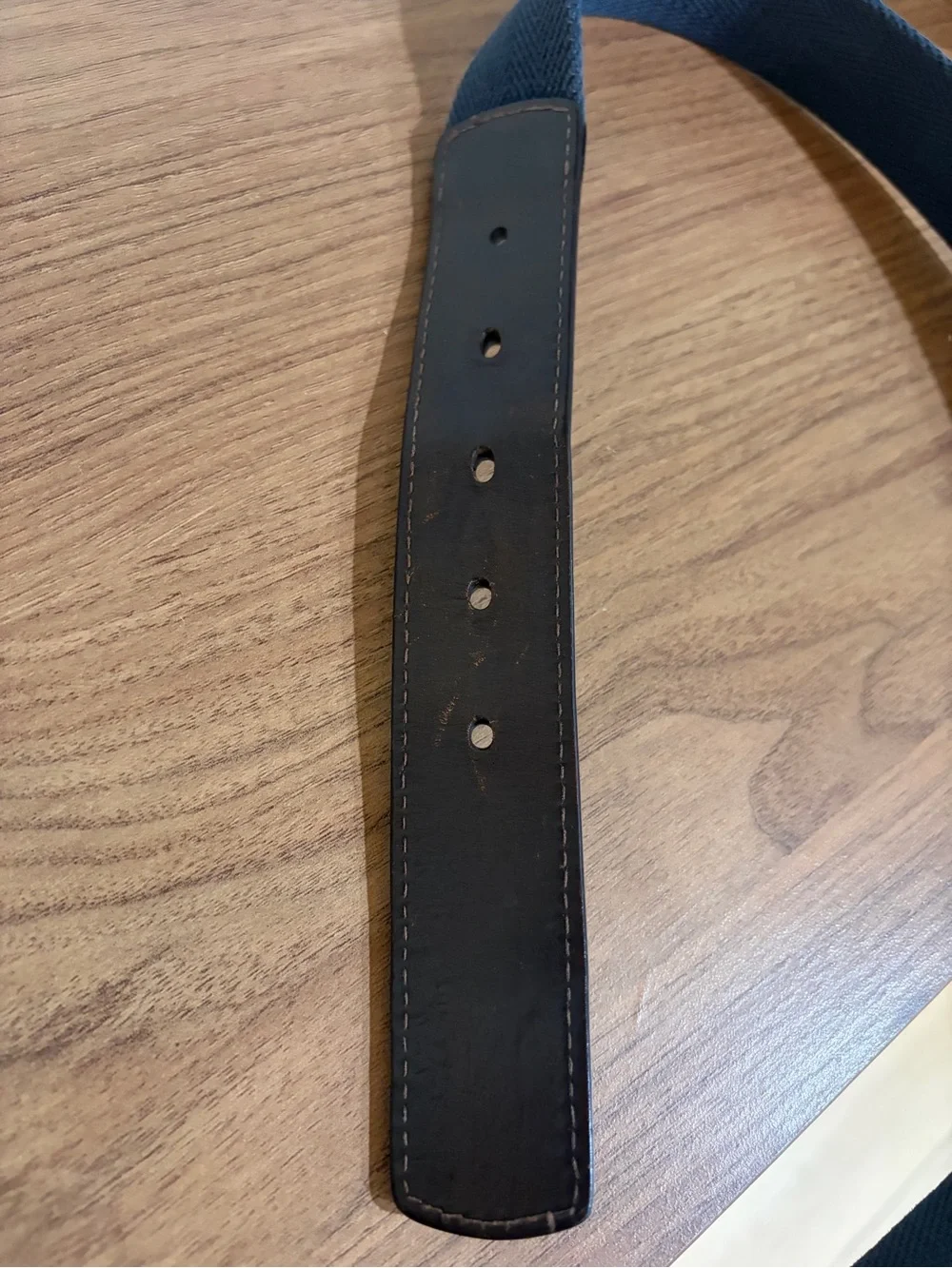 Coach Leather Linen Belt 38 Navy Canvas Brown Trim Casual Classic Preppy Coastal